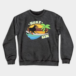 Retro Sunset Surfing Dog Crewneck Sweatshirt